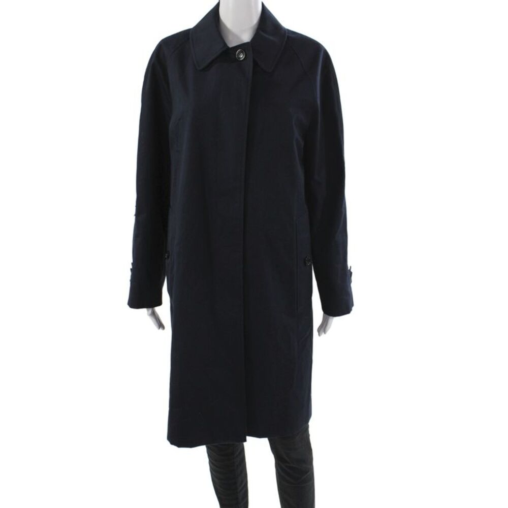 Burberry London Women Blue Check Cotton Rain Coat Button Long Sleeve Size 6